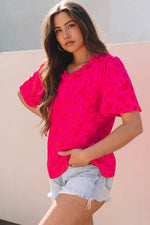 Load image into Gallery viewer, Rose Leopard Frilly V Neck Short Sleeve Blouse - Fashion Queen -  3
