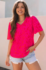 Load image into Gallery viewer, Rose Leopard Frilly V Neck Short Sleeve Blouse - Fashion Queen -  5
