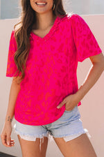Load image into Gallery viewer, Rose Leopard Frilly V Neck Short Sleeve Blouse - Fashion Queen -  6
