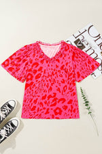 Load image into Gallery viewer, Rose Leopard Frilly V Neck Short Sleeve Blouse - Fashion Queen -  7
