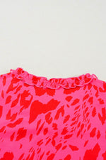 Load image into Gallery viewer, Rose Leopard Frilly V Neck Short Sleeve Blouse - Fashion Queen -  9
