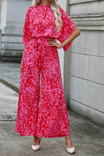 Load image into Gallery viewer, Rose Leopard Loose Sleeve Belted Wide Leg Jumpsuit - Fashion Queen -  9
