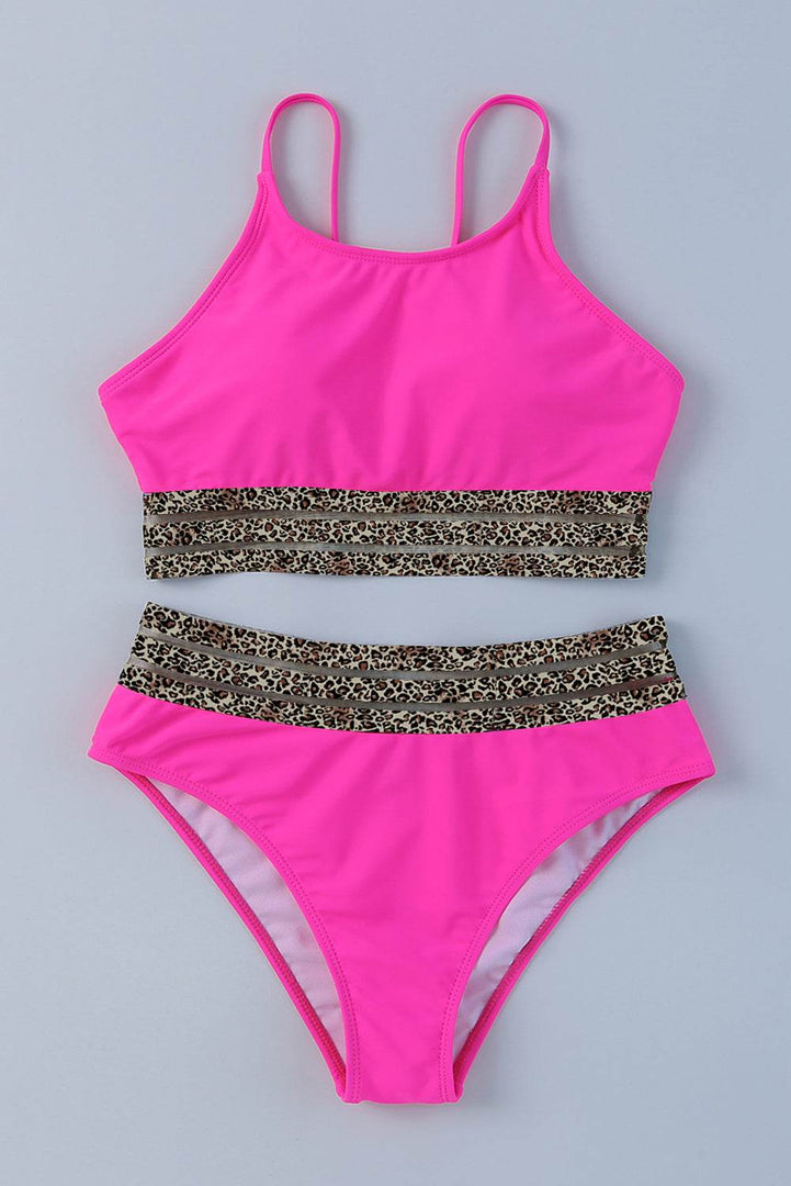 Rose Leopard Mesh Trim 2pcs Bikini Swimsuit - Fashion Queen -  15