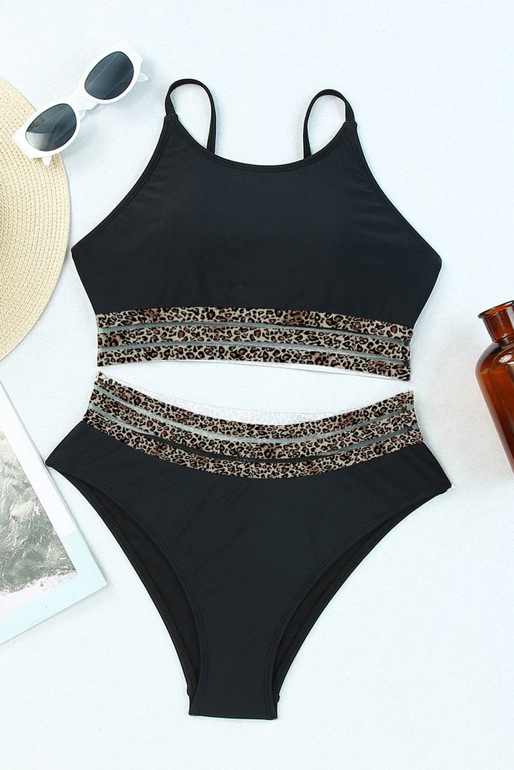 Rose Leopard Mesh Trim 2pcs Bikini Swimsuit - Fashion Queen -  17