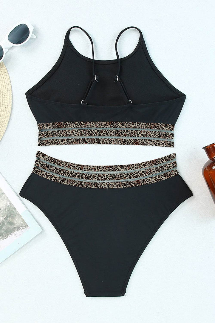 Rose Leopard Mesh Trim 2pcs Bikini Swimsuit - Fashion Queen -  18