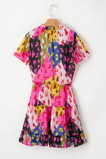 Load image into Gallery viewer, Rose Leopard Print Short Sleeve Tiered Ruffle Mini Dress - Fashion Queen -  10
