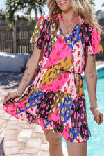 Load image into Gallery viewer, Rose Leopard Print Short Sleeve Tiered Ruffle Mini Dress - Fashion Queen -  3
