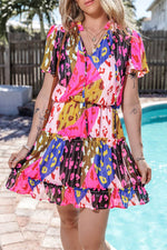 Load image into Gallery viewer, Rose Leopard Print Short Sleeve Tiered Ruffle Mini Dress - Fashion Queen -  6
