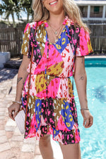 Load image into Gallery viewer, Rose Leopard Print Short Sleeve Tiered Ruffle Mini Dress - Fashion Queen -  7
