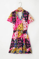 Load image into Gallery viewer, Rose Leopard Print Short Sleeve Tiered Ruffle Mini Dress - Fashion Queen -  9
