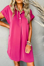 Load image into Gallery viewer, Rose Red Buttoned Collar Shift T-shirt Mini Dress - Fashion Queen -  1
