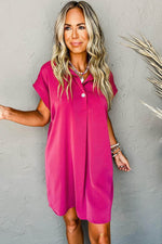 Load image into Gallery viewer, Rose Red Buttoned Collar Shift T-shirt Mini Dress - Fashion Queen -  4
