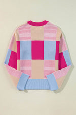 Load image into Gallery viewer, Rose Red Color Block Drop Shoulder Crewneck Loose Fit Sweater - Fashion Queen -  11

