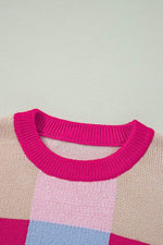 Load image into Gallery viewer, Rose Red Color Block Drop Shoulder Crewneck Loose Fit Sweater - Fashion Queen -  15
