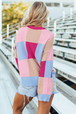 Load image into Gallery viewer, Rose Red Color Block Drop Shoulder Crewneck Loose Fit Sweater - Fashion Queen -  2
