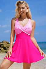 Load image into Gallery viewer, Rose Red Crisscross Straps Tie Back Flared One Piece Swimsuit - Fashion Queen -  10
