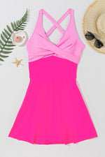 Load image into Gallery viewer, Rose Red Crisscross Straps Tie Back Flared One Piece Swimsuit - Fashion Queen -  13
