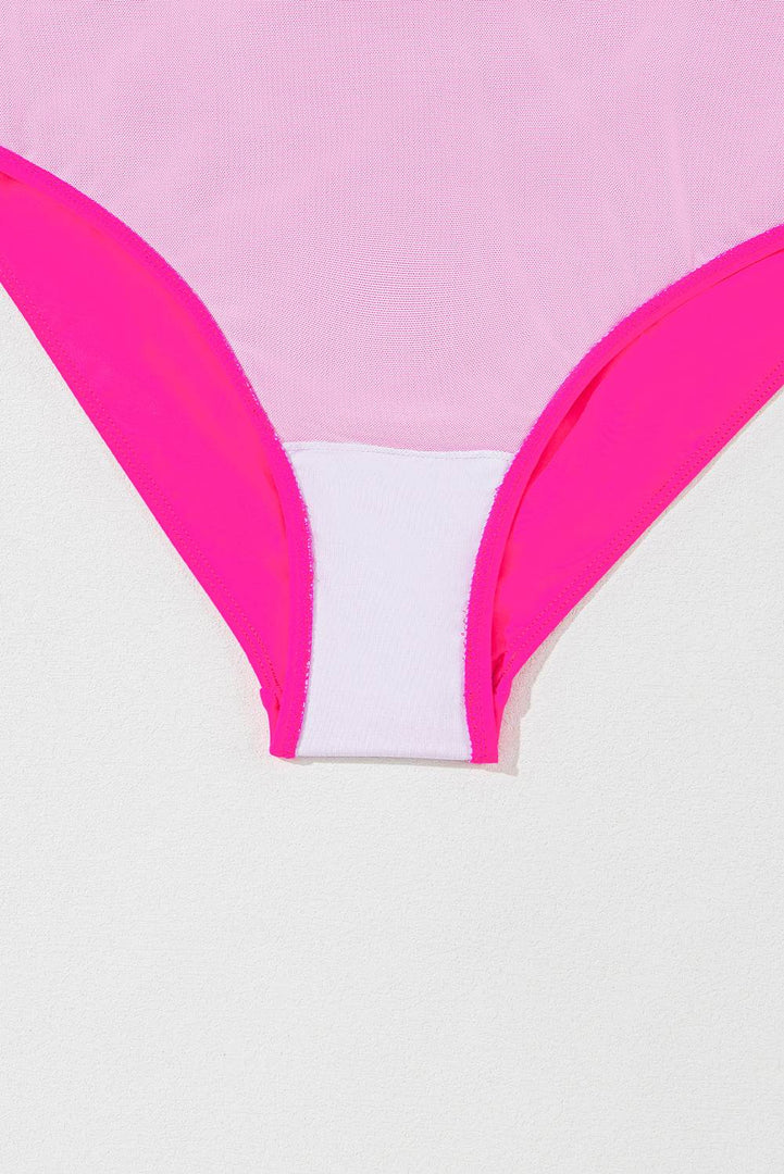 Rose Red Crisscross Straps Tie Back Flared One Piece Swimsuit - Fashion Queen -  22