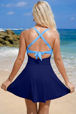 Load image into Gallery viewer, Rose Red Crisscross Straps Tie Back Flared One Piece Swimsuit - Fashion Queen -  5
