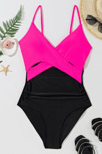 Load image into Gallery viewer, Rose Red Crossover Colorblock Cutout One Piece Swimsuit - Fashion Queen -  18
