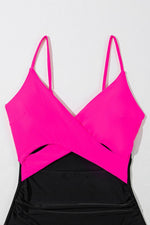 Load image into Gallery viewer, Rose Red Crossover Colorblock Cutout One Piece Swimsuit - Fashion Queen -  20
