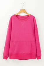 Load image into Gallery viewer, Rose Red Drop Shoulder Crisscross Stitching Pocketed Loose Sweatshirt - Fashion Queen -  10
