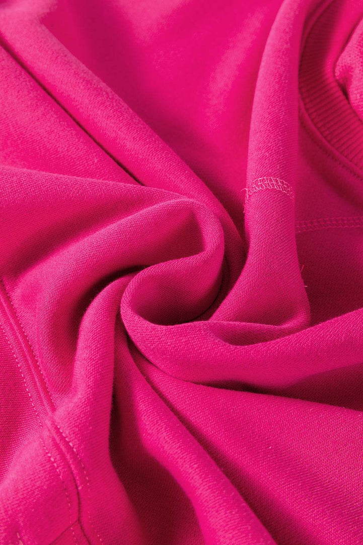 Rose Red Drop Shoulder Crisscross Stitching Pocketed Loose Sweatshirt - Fashion Queen -  14