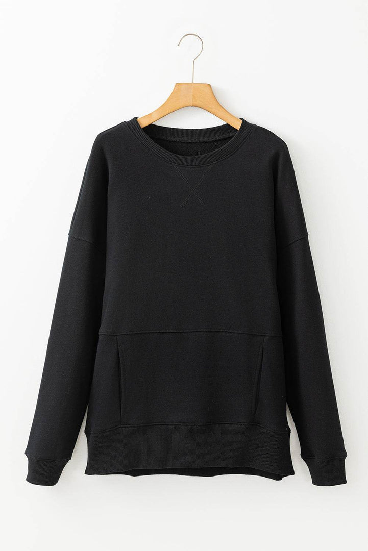 Rose Red Drop Shoulder Crisscross Stitching Pocketed Loose Sweatshirt - Fashion Queen -  17