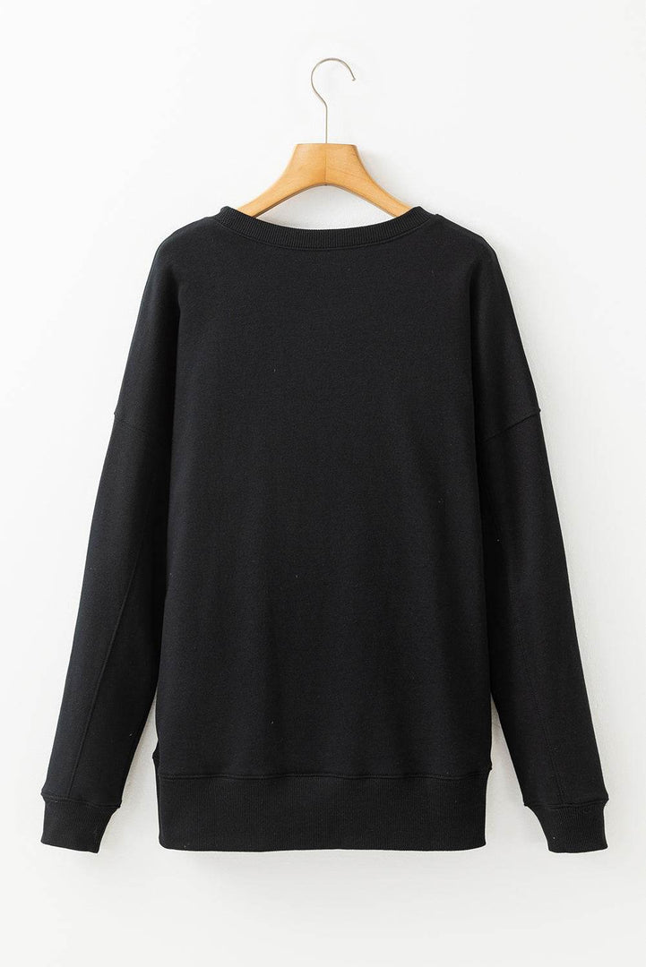 Rose Red Drop Shoulder Crisscross Stitching Pocketed Loose Sweatshirt - Fashion Queen -  18