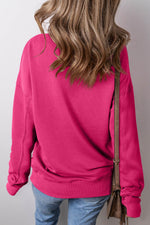Load image into Gallery viewer, Rose Red Drop Shoulder Crisscross Stitching Pocketed Loose Sweatshirt - Fashion Queen -  2
