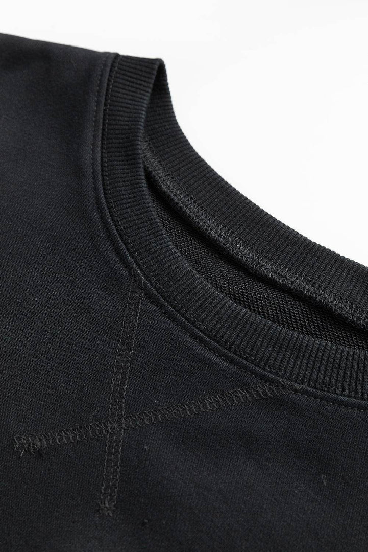 Rose Red Drop Shoulder Crisscross Stitching Pocketed Loose Sweatshirt - Fashion Queen -  20