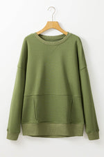 Load image into Gallery viewer, Rose Red Drop Shoulder Crisscross Stitching Pocketed Loose Sweatshirt - Fashion Queen -  24
