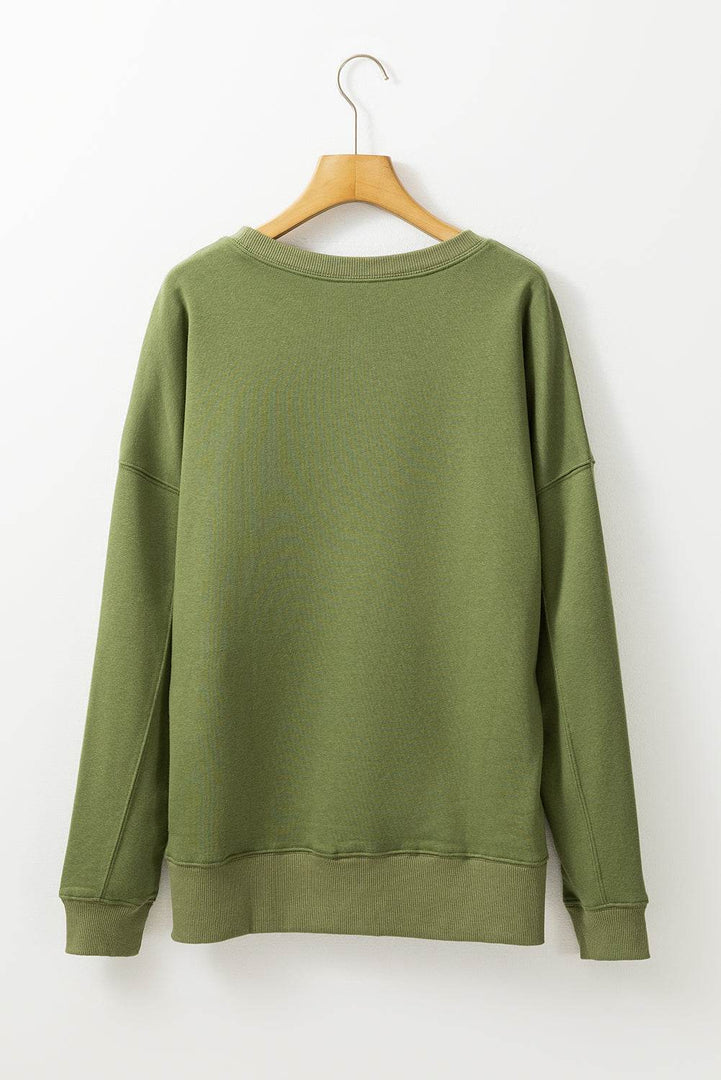 Rose Red Drop Shoulder Crisscross Stitching Pocketed Loose Sweatshirt - Fashion Queen -  25