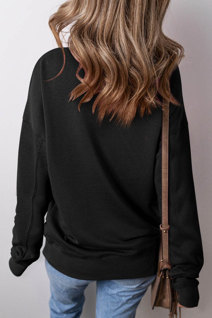 Rose Red Drop Shoulder Crisscross Stitching Pocketed Loose Sweatshirt - Fashion Queen -  5