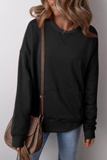 Load image into Gallery viewer, Rose Red Drop Shoulder Crisscross Stitching Pocketed Loose Sweatshirt - Fashion Queen -  6
