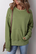 Load image into Gallery viewer, Rose Red Drop Shoulder Crisscross Stitching Pocketed Loose Sweatshirt - Fashion Queen -  7
