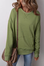 Load image into Gallery viewer, Rose Red Drop Shoulder Crisscross Stitching Pocketed Loose Sweatshirt - Fashion Queen -  9
