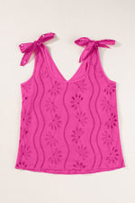 Load image into Gallery viewer, Rose Red Embroidery Patterned Knotted Straps V Neck Tank Top - Fashion Queen -  10
