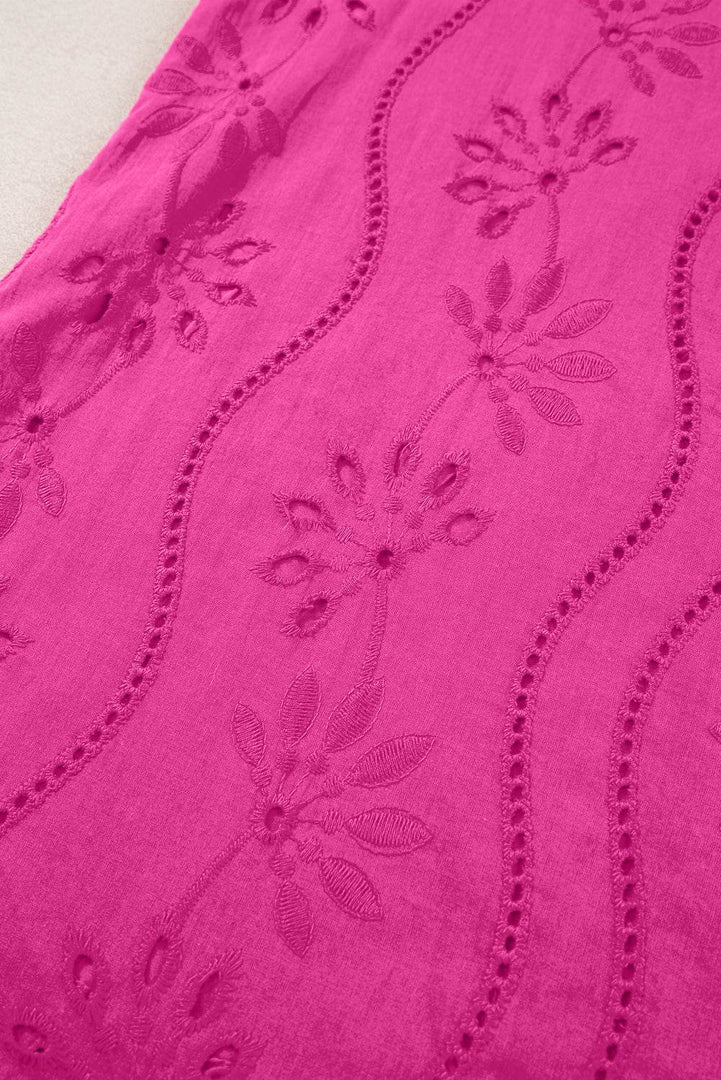 Rose Red Embroidery Patterned Knotted Straps V Neck Tank Top - Fashion Queen -  14