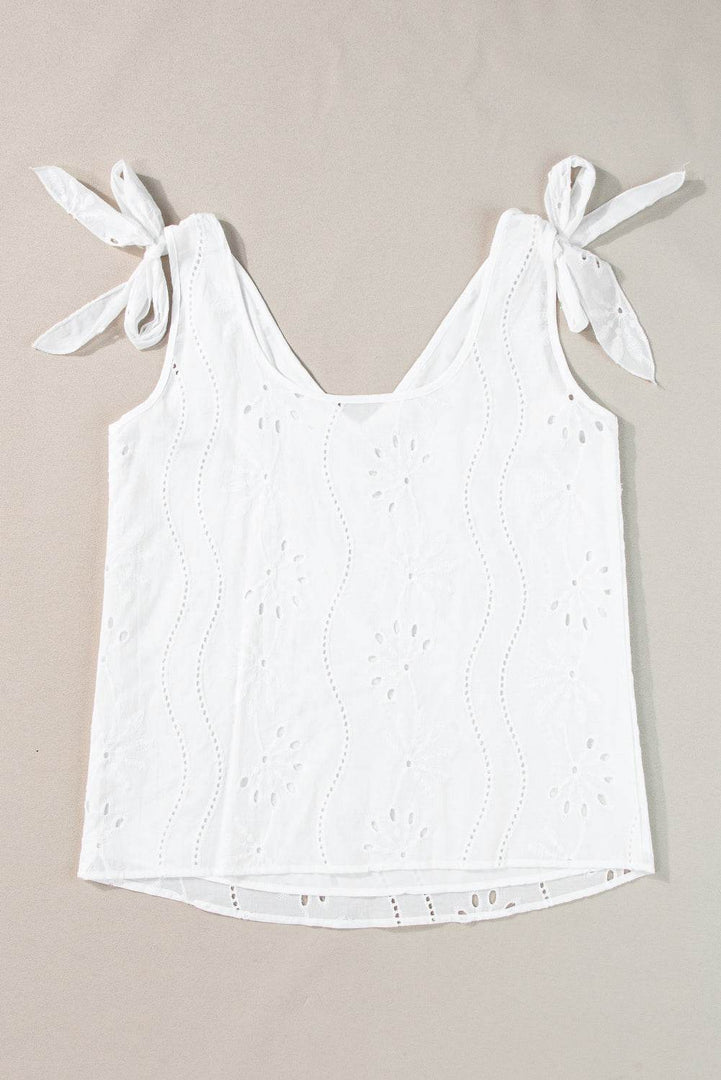 Rose Red Embroidery Patterned Knotted Straps V Neck Tank Top - Fashion Queen -  19