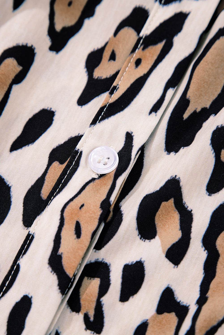 Rose Red Oversized Leopard Print Balloon Sleeve Casual Shirt - Fashion Queen -  19