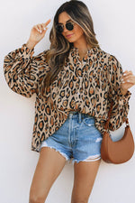 Load image into Gallery viewer, Rose Red Oversized Leopard Print Balloon Sleeve Casual Shirt - Fashion Queen -  25
