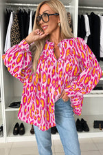 Load image into Gallery viewer, Rose Red Oversized Leopard Print Balloon Sleeve Casual Shirt - Fashion Queen -  3
