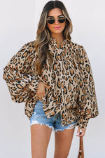Load image into Gallery viewer, Rose Red Oversized Leopard Print Balloon Sleeve Casual Shirt - Fashion Queen -  7
