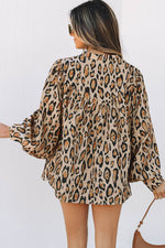 Load image into Gallery viewer, Rose Red Oversized Leopard Print Balloon Sleeve Casual Shirt - Fashion Queen -  8
