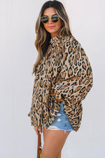 Load image into Gallery viewer, Rose Red Oversized Leopard Print Balloon Sleeve Casual Shirt - Fashion Queen -  9
