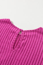 Load image into Gallery viewer, Rose Red Solid Color Ribbed Short Sleeve Wide Leg Jumpsuit - Fashion Queen -  7
