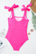 Load image into Gallery viewer, Rose Red Square Neck Knotted Shoulder Open Back One Piece Swimsuit - Fashion Queen -  11
