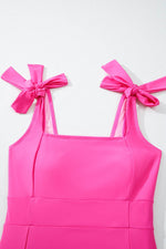 Load image into Gallery viewer, Rose Red Square Neck Knotted Shoulder Open Back One Piece Swimsuit - Fashion Queen -  12
