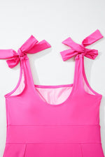 Load image into Gallery viewer, Rose Red Square Neck Knotted Shoulder Open Back One Piece Swimsuit - Fashion Queen -  14
